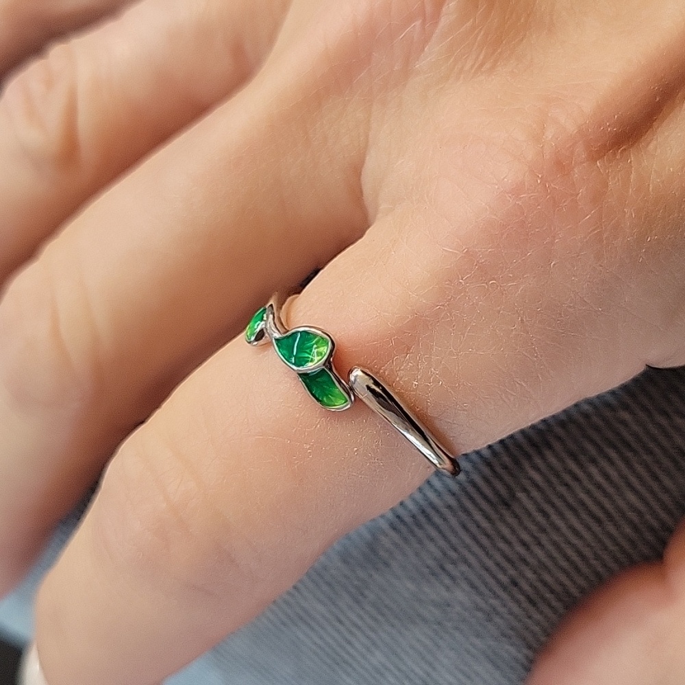 GREEN LEAF TWIG ADJUSTABLE STAINLESS STEEL RING - Picture 5 of 7